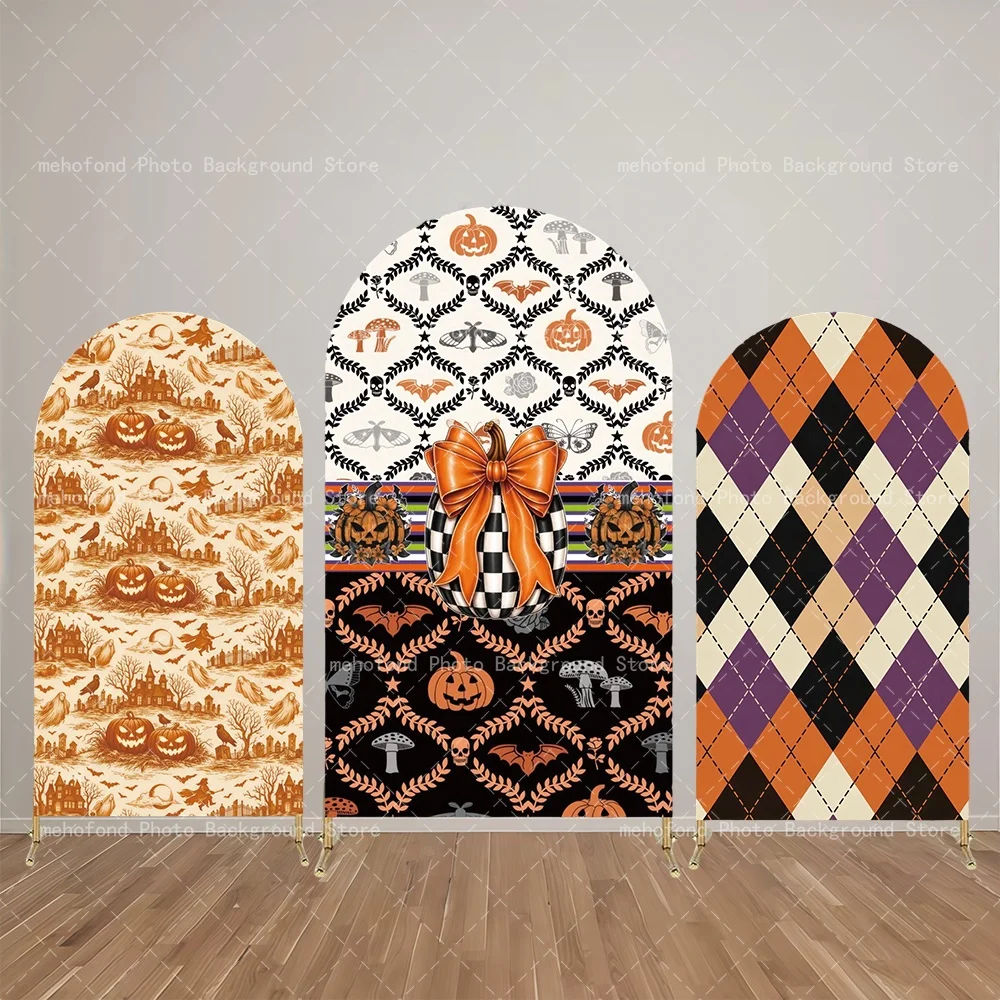 Mehofond Retro Pattern Pumpkin Lantern Halloween Arch Backdrop Bow Kid's Birthday Party Baby Shower Family Photo Decoration