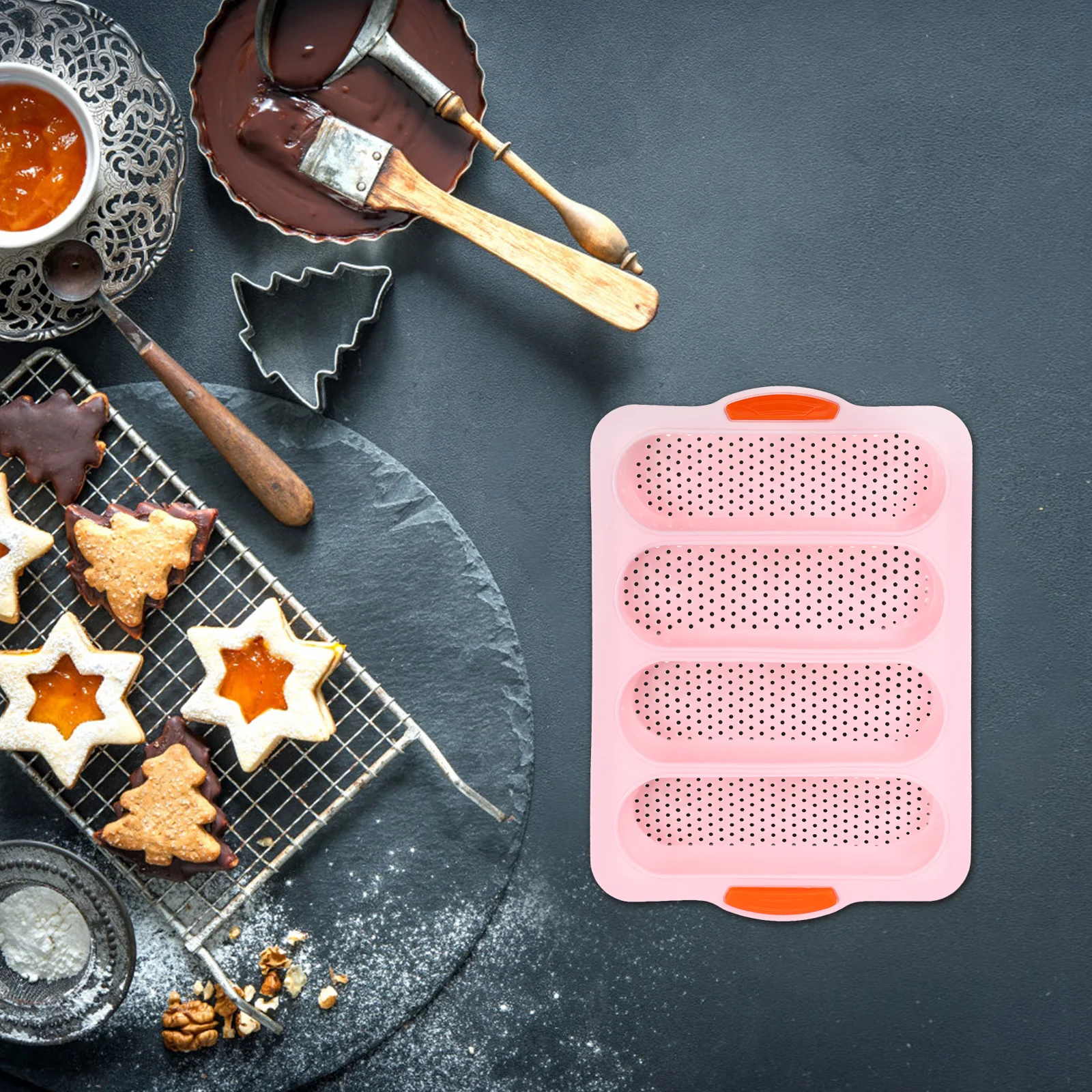

4 Slot French Bread Pan Silicone Mold for Baking Tray Baguette Making Non Stick Food Grade Safe Home Bakery Kitchen Use
