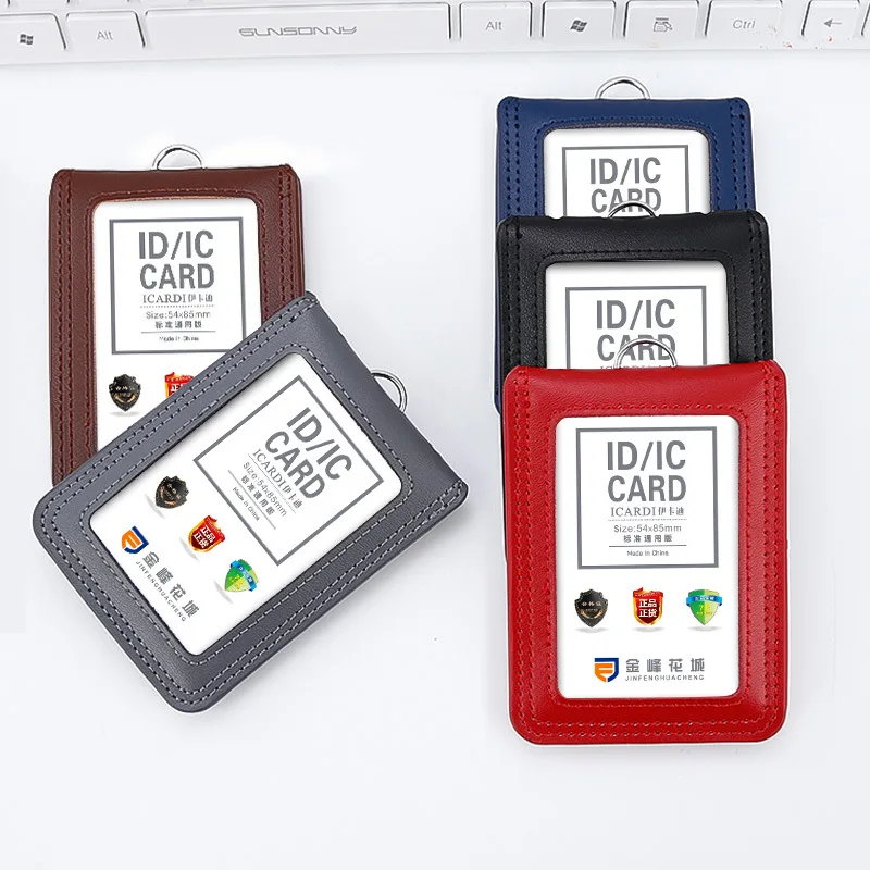 Leather Certificate Card Cover Work Card Telescopic Rope Name Label Hanging Neck Worker Card Public Transport Access Control