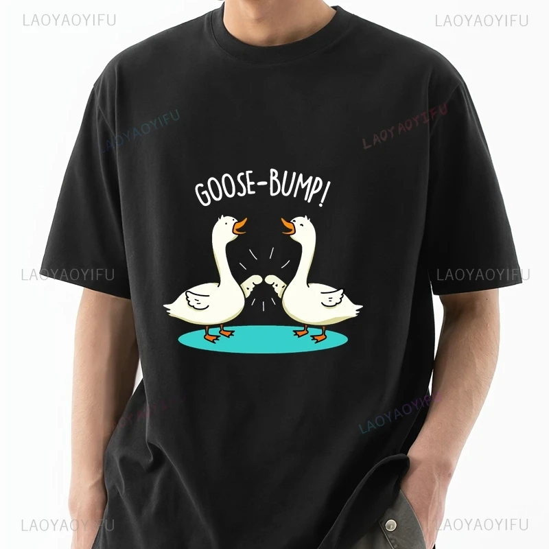 

Kawaii Goose T-shirt, Fun Goosebumps Silly Goose Shirt, Men's Casual Commuter Top, Spring Summer Top Oversized Cotton T-shirt