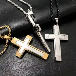HNSP 316L Stainless Steel Splice Cross Pendant Necklace For Men Minimalist Style Waterproof Jewelry Accessories