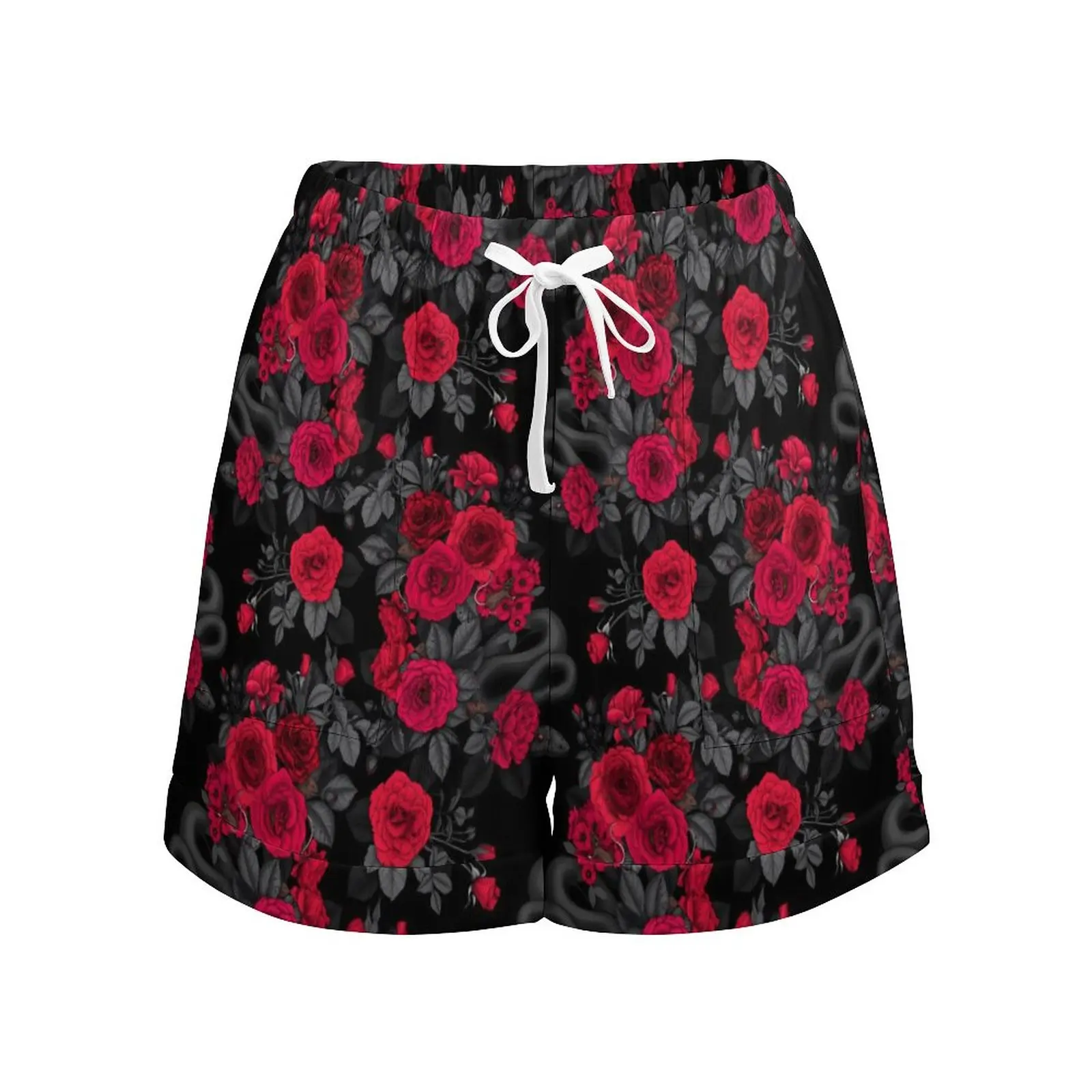 Rose Floral Shorts Red Flowers Trendy Shorts Summer Custom Short Pants With Pockets Street Fashion Bottoms Big Size 2XL 3XL