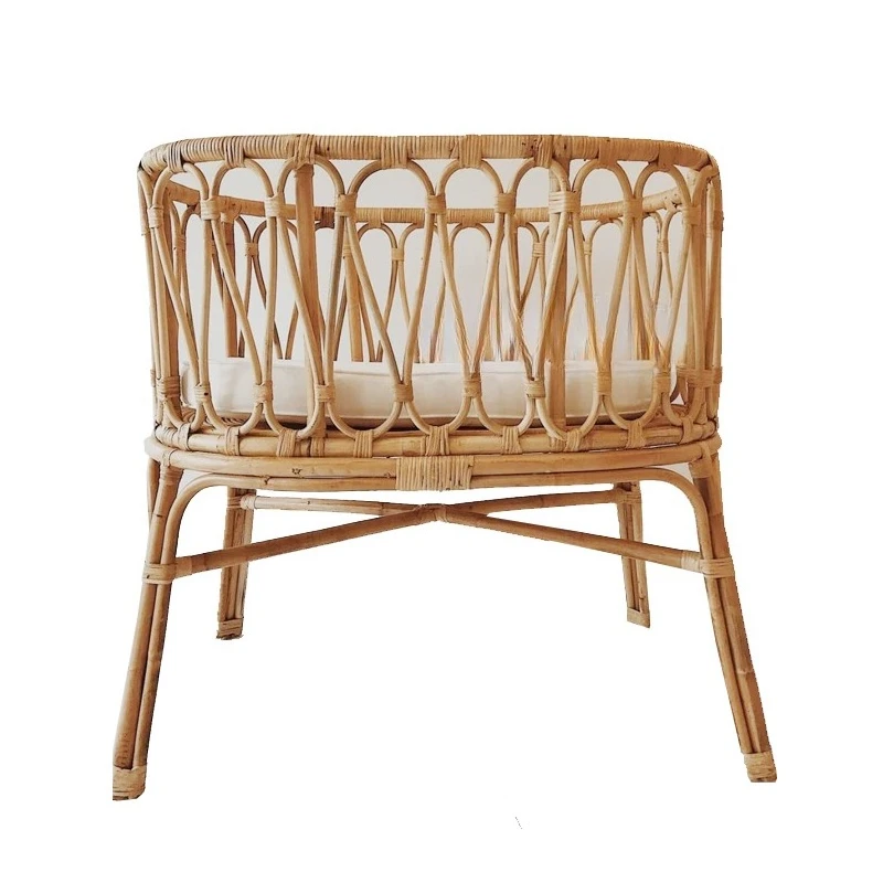 

Baby rattan bed, French natural retro style, pure handmade odorless rattan woven children's bed