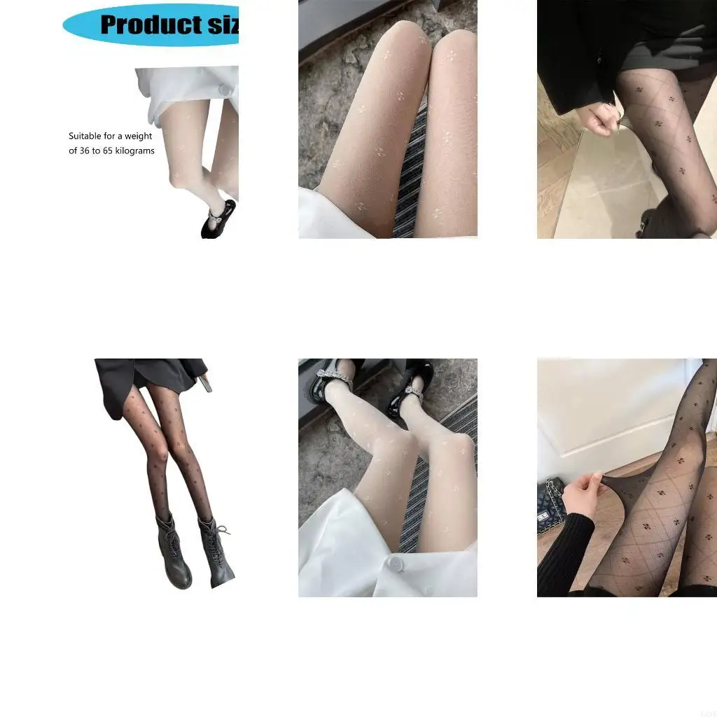 

Y3NE Elegant Four Leaf Jacquard Sheer Pantyhose Soft Stretchy Mesh Tights for Women