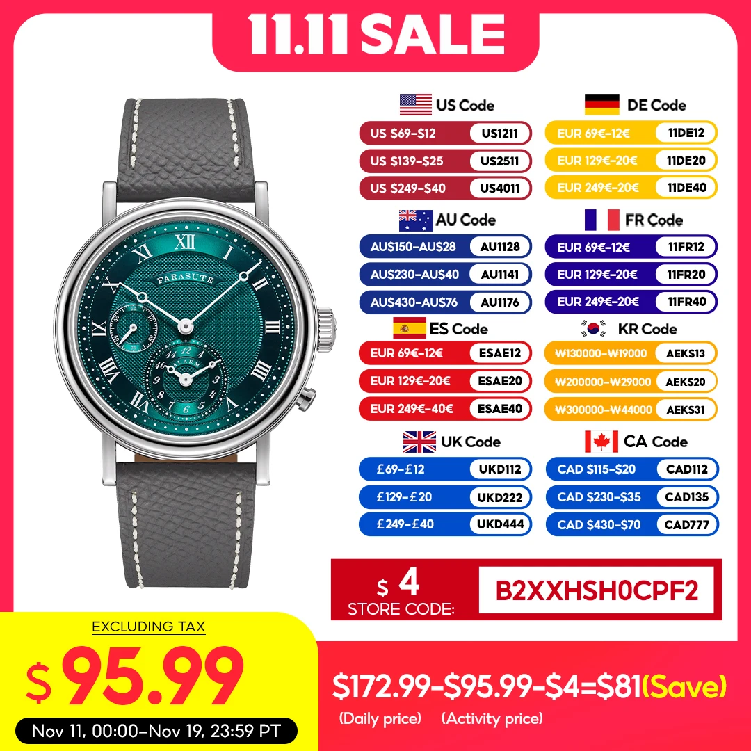 FARASUTE ريترو الفاخرة ساعة تنبيه ساعة كوارتز الرجال مقاوم للماء ليلة ضوء ساعة اليد عادية الياقوت الفولاذ المقاوم للصدأ الذكور Reloj #1