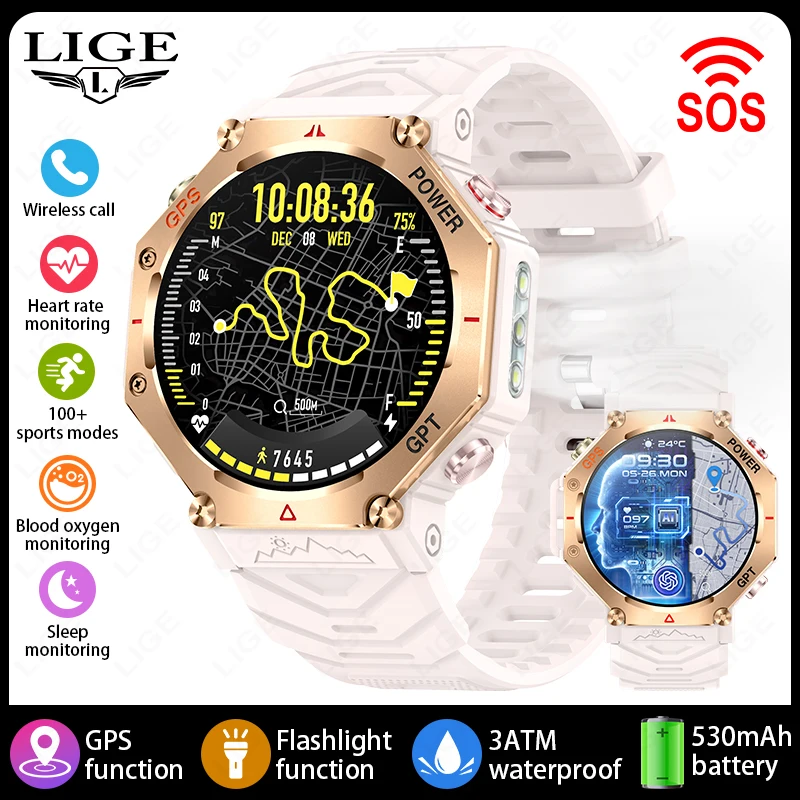 

LIGE New For Android IOS Ultra GPS Smart Watch 10ATM Waterproof Built-in Dual-band GNSS Compass Military Sport Men SWIM Bracelet