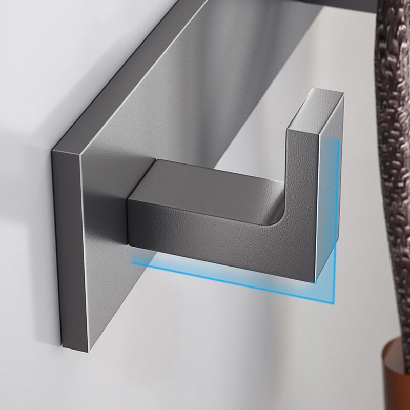 Bathroom Hardware Robe Hooks Matte Black/Gun Grey Color Wall Mounted Clothes Coat Hanger Towel Storage Space Aluminum FR203