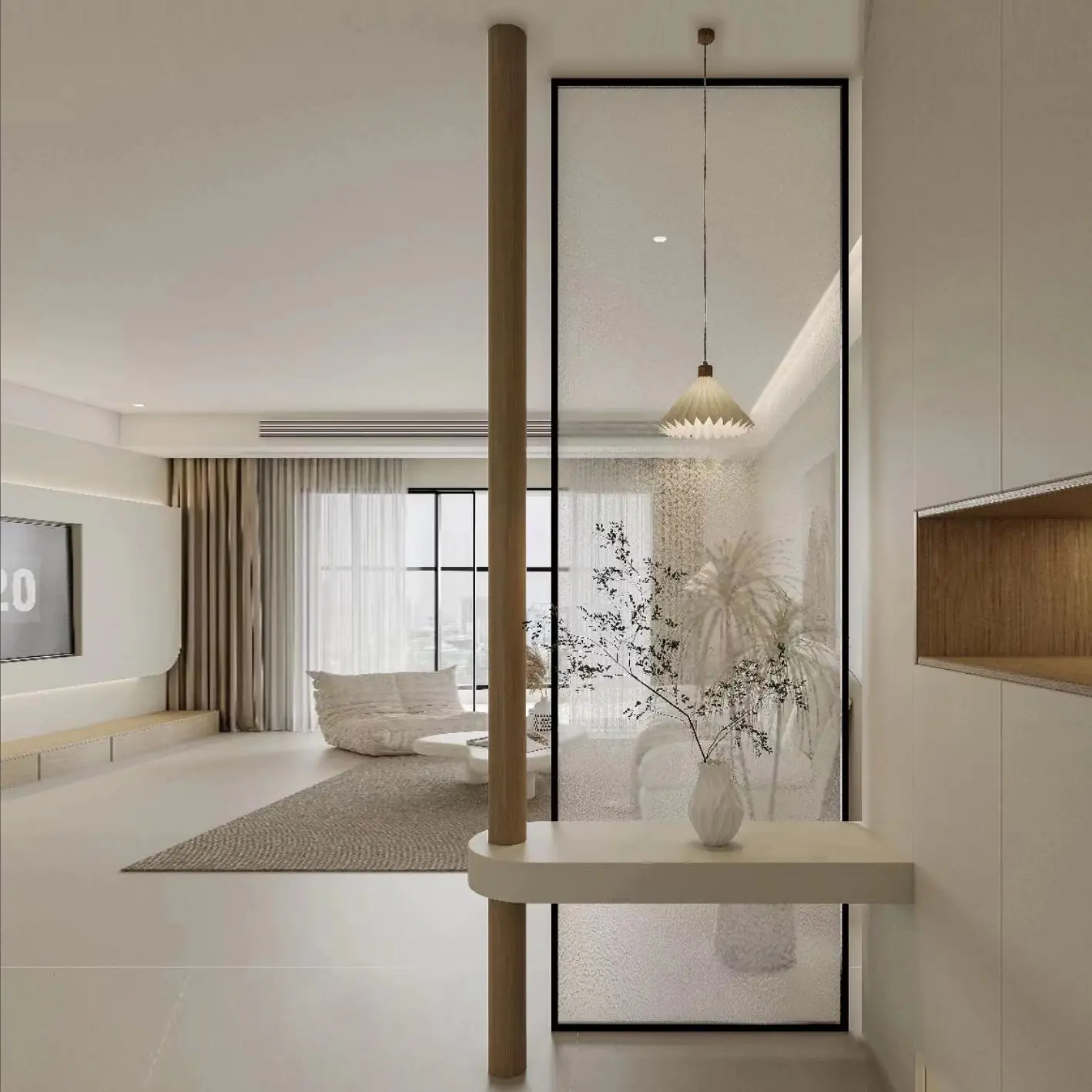 Simple screen modern living room new Chinese-style entrance door entrance Changhong glass water ripple Japanese-style front