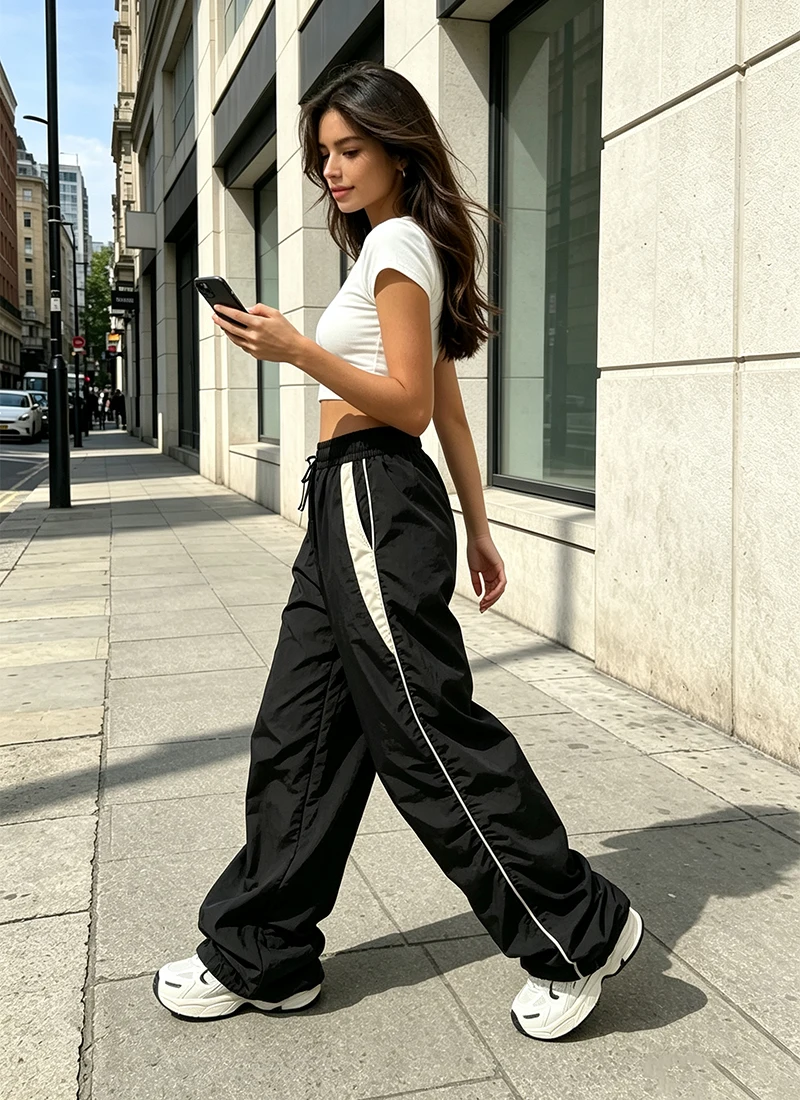 Damen Baggy Harajuku Cargo-Hose Streetwear Hip-Hop Weite Hose Parachute-Sweatpants Techwear Jogginghose für Outdoor-Workout – Detail 6