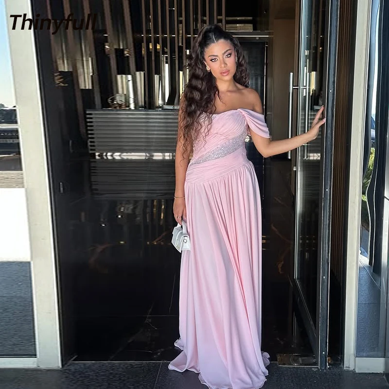 

Thinyfull A-line Chiffon Prom Dresses Sleeveless Sequined Evening Dress Long Formal Gown 2025 robes de soirée Customized