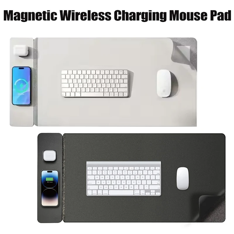 15W Magnetic Wireless Charging Mouse Pad Computer Keyboard Mat Detachable Panel Dual-Sided for Smartphone iPhone Earbuds