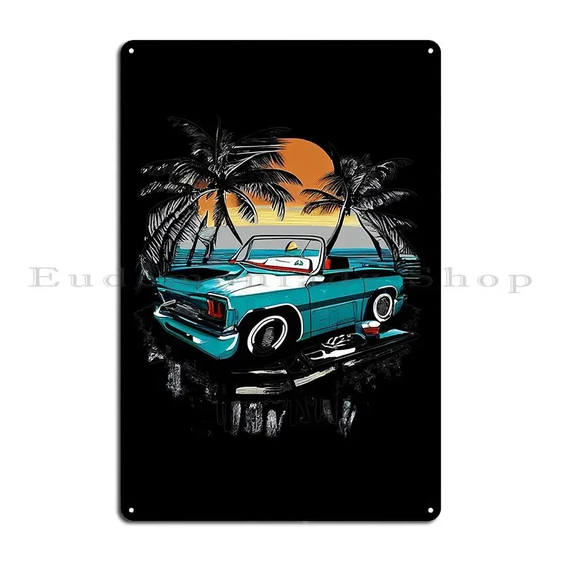 Old Fashion Truck At The Beach Metal Plaque Poster Designer Mural Create Classic Create Tin Sign Poster