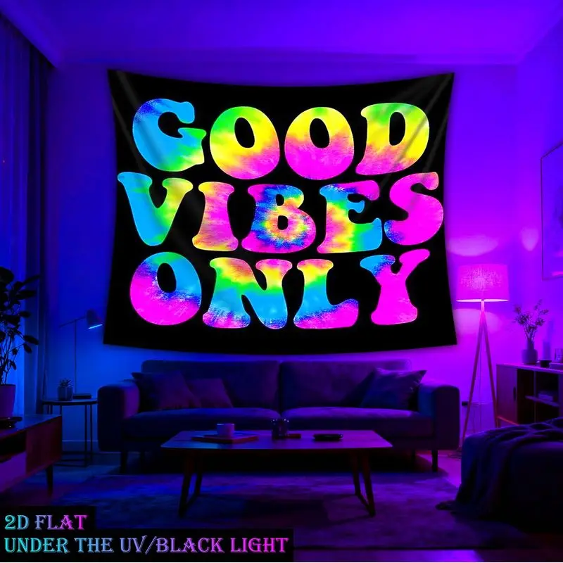 VIKAMA UV Reactive Tie Dye Tapestry Psychedelic Colorful Wall Hanging For Bedroom Dorm Vibrant Aesthetic Background Home Decor
