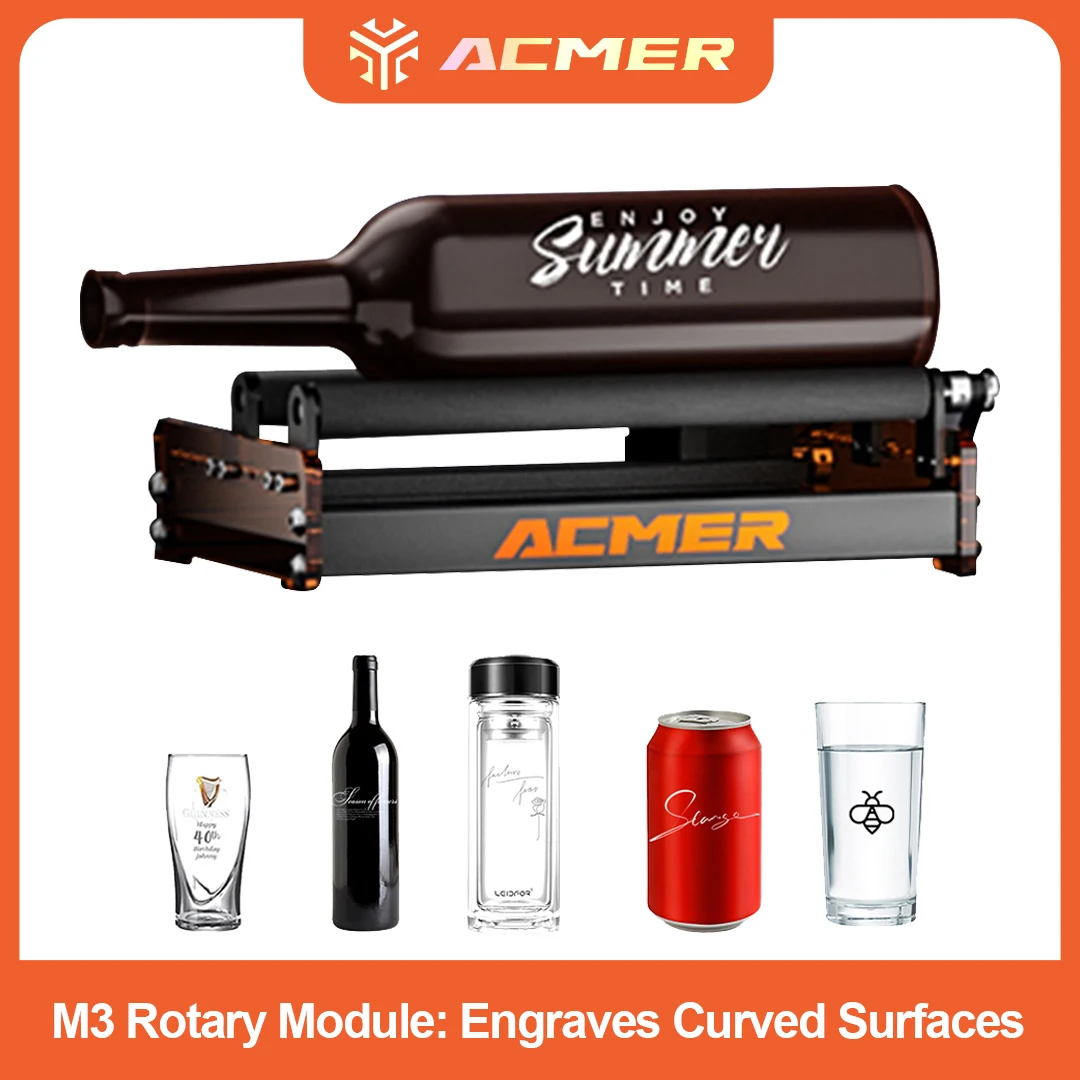 

ACMER M3 Rotary Roller Y-axis 360° Rotating Compatible with 95% Laser Engraver 6-164mm Engraving Diameter For Cylindrical Object