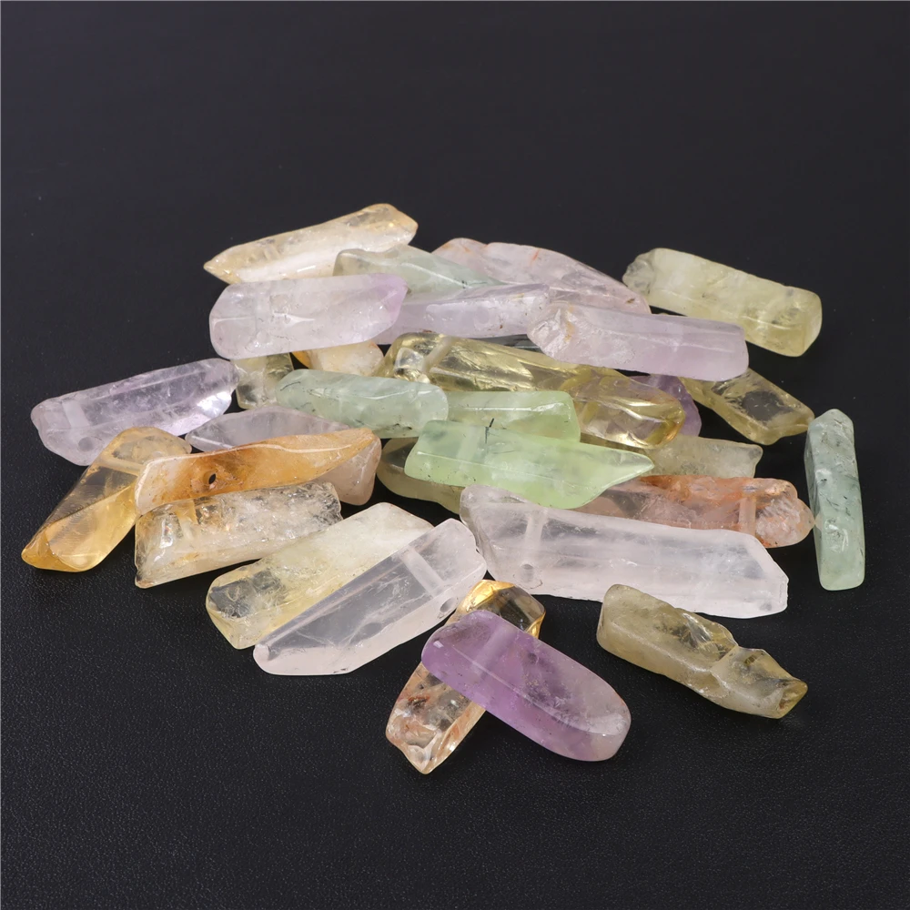 5PCS Irregular Natural Crystal Quartz Beads Top Drilled Stick Slab Loose Spacer Beads Pendant for DIY Jewelry Making Necklace