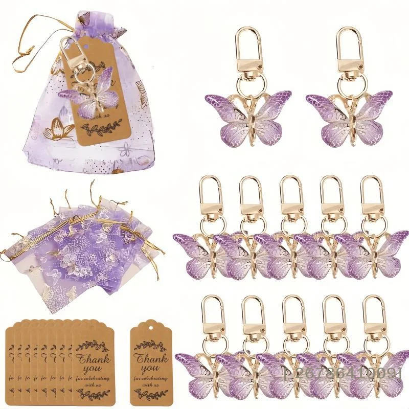 ⚑ Ensemble de porte-clés papillon, 36 pièces/ensemble, avec sacs cadeaux en organza et étiquettes de remerciement, pour cadeaux d'invités de mariage et d'anniversaire