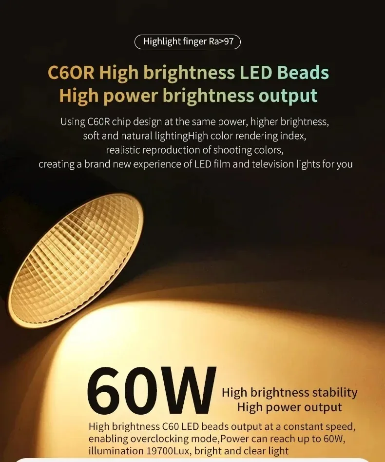 60W Handheld RGB & Bi-Color LED Photography Illuminator, Slow-Shutter Fill Light for Video Shooting & Live Streaming Content