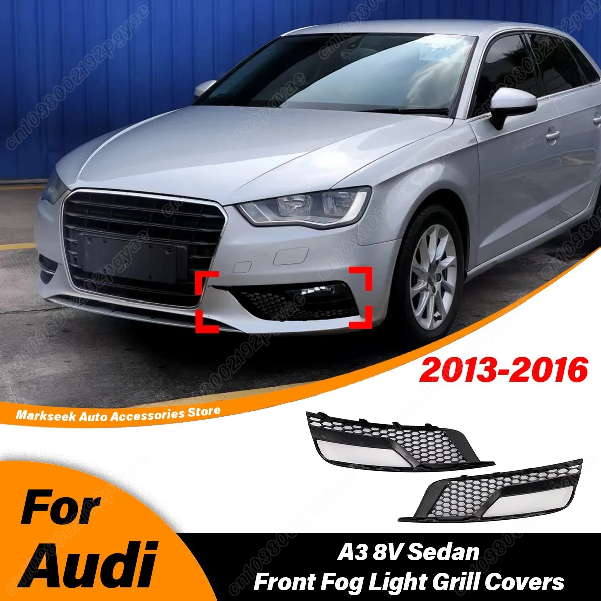 

For Audi A3 8V Sedan 2013 2014 2015 2016 Car Front Bumper Fog Light Grille Protective Cover Lower Mesh 8V5807681A 8V5807682A