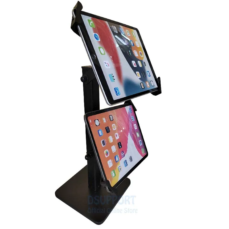 New 10.1-13 Inch Dual Screen Tablet Stand Holder Anti-Theft Desk Mount for Android iPad Metal Material Variety-Size Tablets