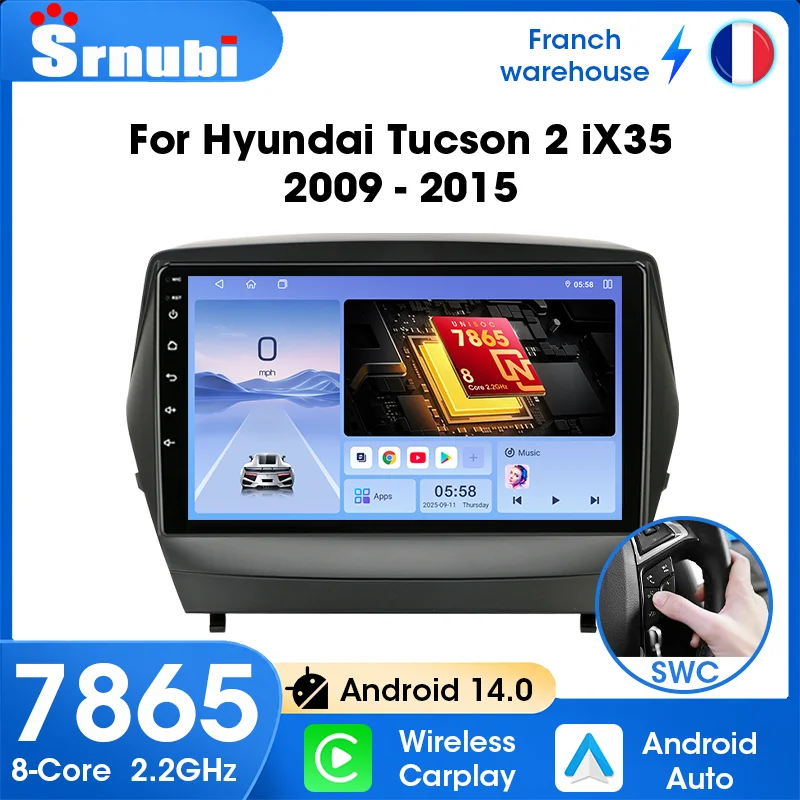 Autoradio Carplay pour Hyundai Tucson 2 ix35 2009 - 2015, navigation GPS, Android Auto, écran multimédia 2 Din, unité principale, écran d'affichage UIS7865, puce 8‑Core, 4G avec cadre, MirrorLink, Bluetooth 5.4