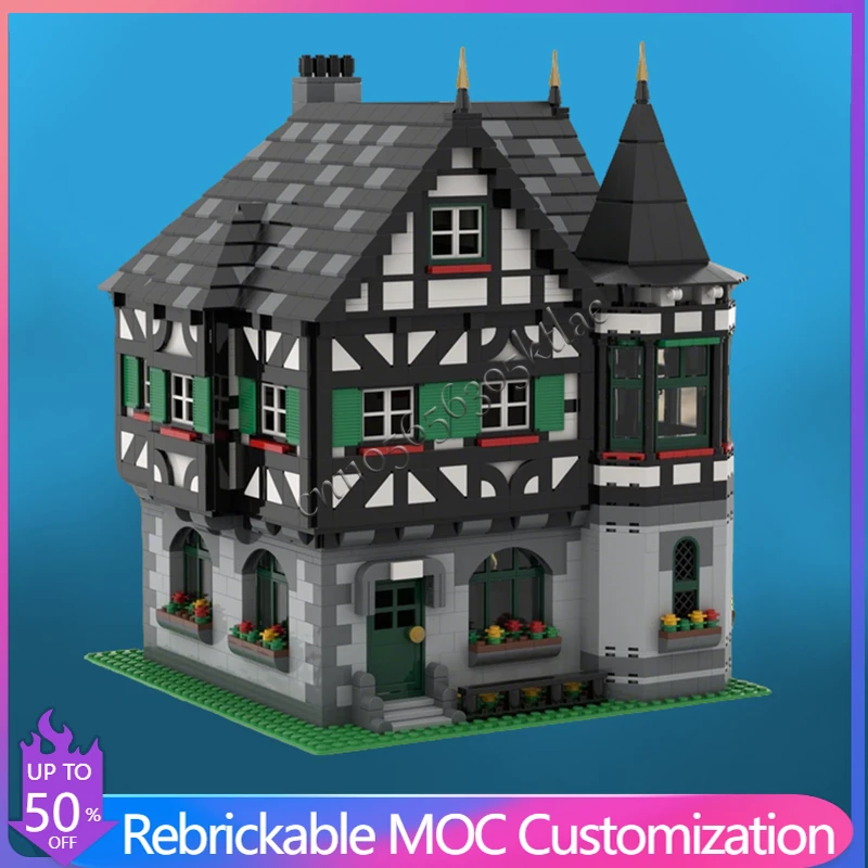 2462 Pezzi Set di Costruzioni Medievali in Legno, Casa a Travi, MOC Personalizzabile, Blocchi Modulari Fai-da-Te, Regalo di Natale per Ragazzi