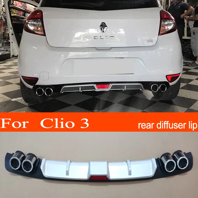 Clio 3 ABS Plastic Silver / Black Car Rear Bumper Rear Diffuser Spoiler Lip for Renault Clio 3