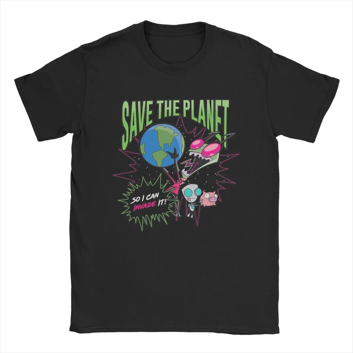 

Women's Round Neck T-shirt Retro Invader Zim Earth Day Save The Earth 100 Cotton T-shirt Short Sleeved T-shirt Plus Size Clothes
