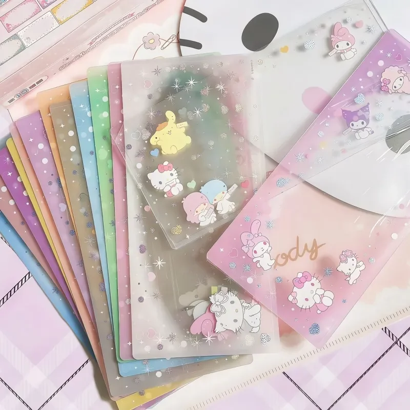 Kawaii Sanrio Hello Kitty My Melody Cinnamoroll Clip para billetes rígido con funda protectora para tarjetas, Clip para entradas de concierto, Juguetes bonitos para coleccionar figuras de personajes