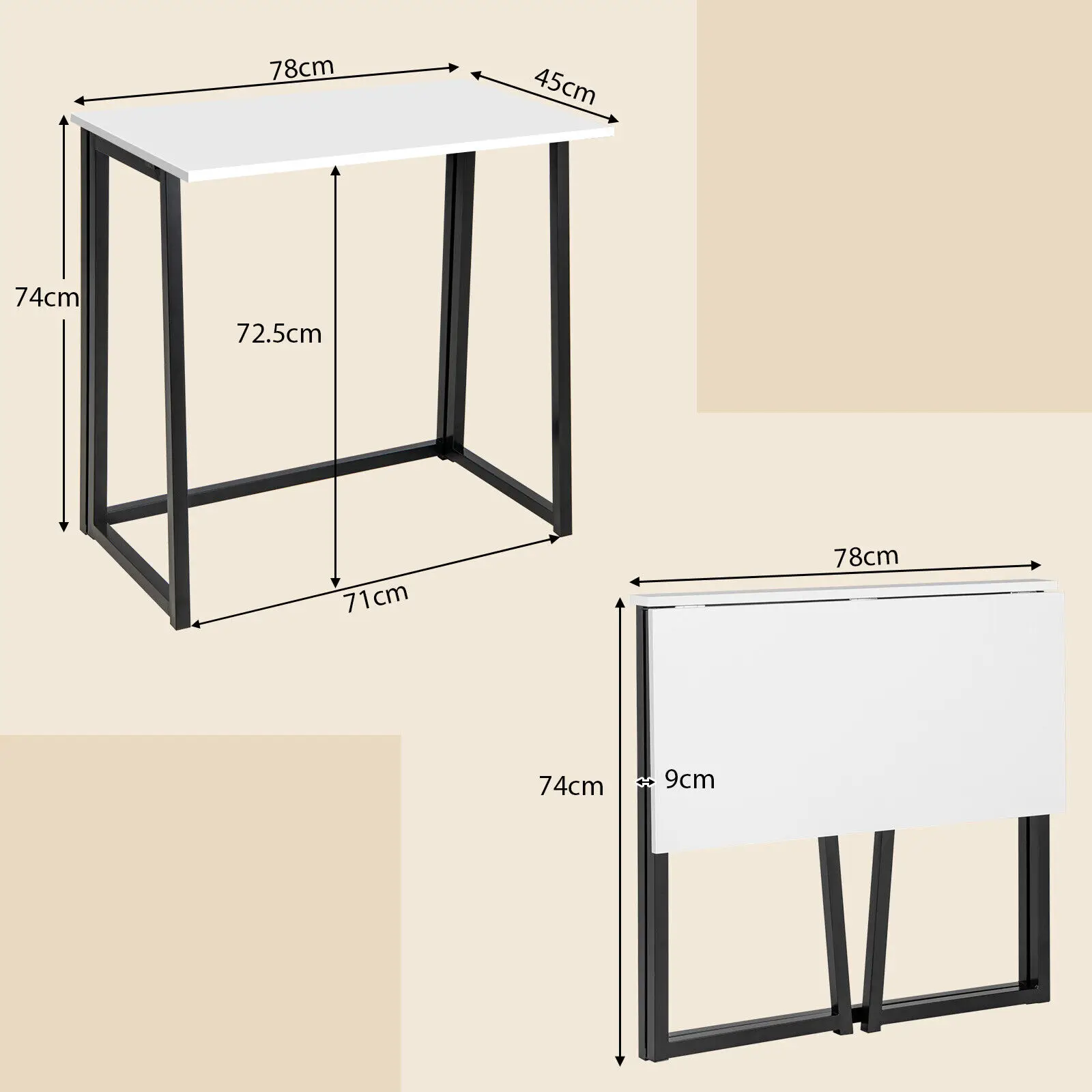 Costway Folding Computer Desk Study Writing Workstation No Assembly Required White