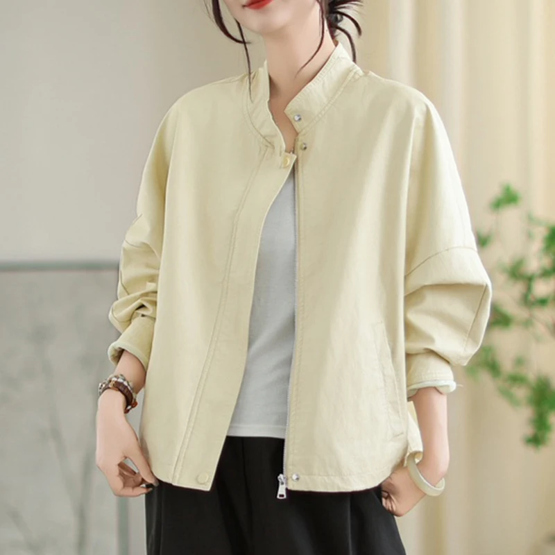 Kurtki damskie Masss Wasss 2025 Jesień Klasyczna Moda Oversize PU Kurtki Damskie Rekreacyjne Płaszcze ze Sztucznej Skóry Luźne Vintage Wiatrówki