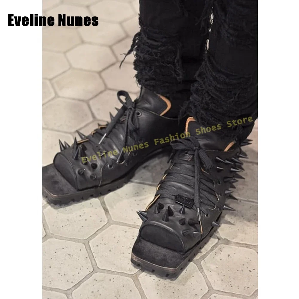 Nieten Spikes Lace Up Punk Schuhe Karree Chunky Heels Patchwork Paar Mode Pumpen 2025, Frühjahr Neue Ankunft Dark Street Style