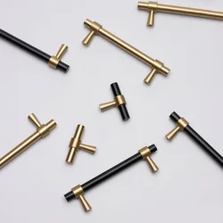 Simple Modern Satin Gold Black Brass Cabinet Handles Furniture Door Knobs