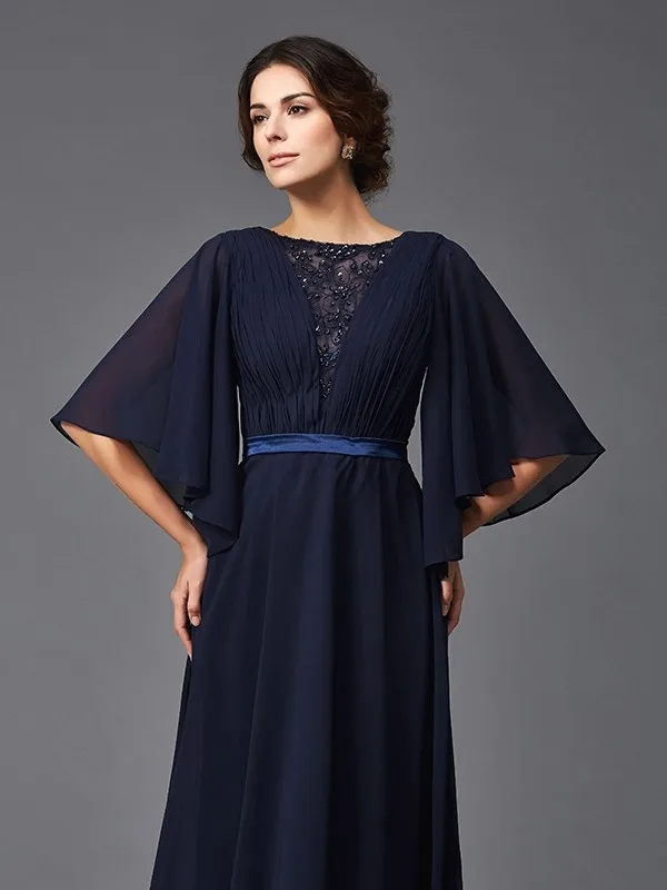 Robe trapèze noire pour mère de la mariée, longueur au sol, en mousseline de soie et dentelle perlée, grande taille, pour mariage