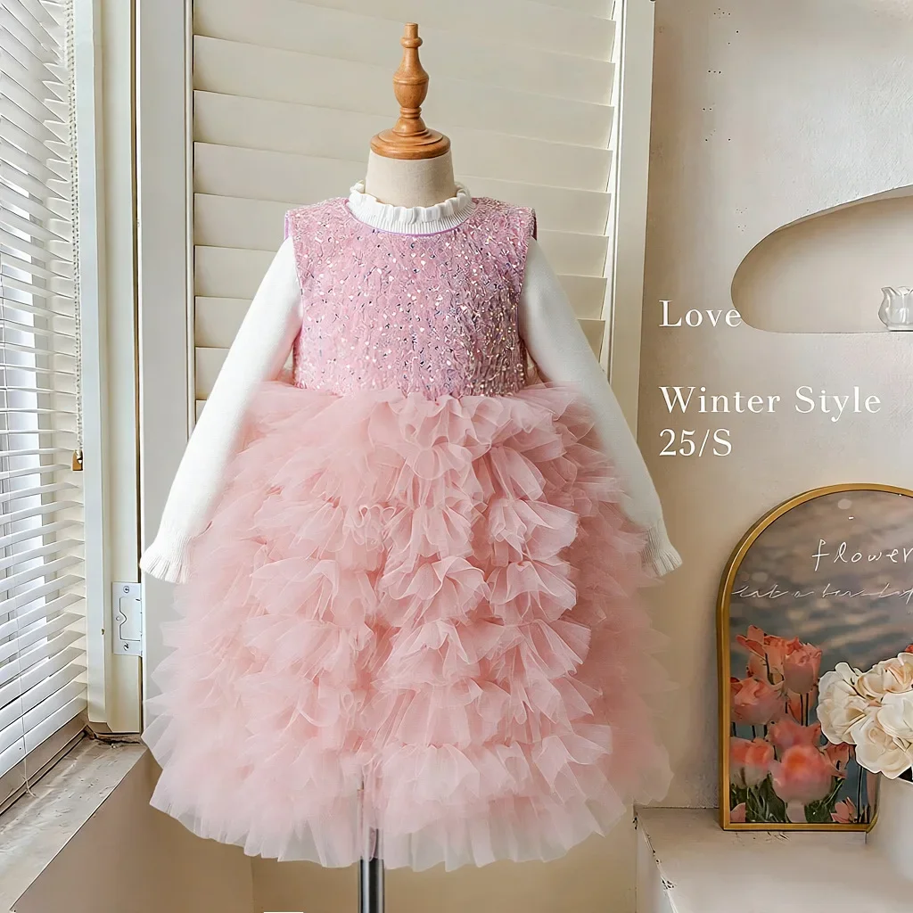 Christmas Baby Girls Dresses Tutu Layered Sequins Sleeveless Kids Princess Birthday Party Dresses for 1-5 Years