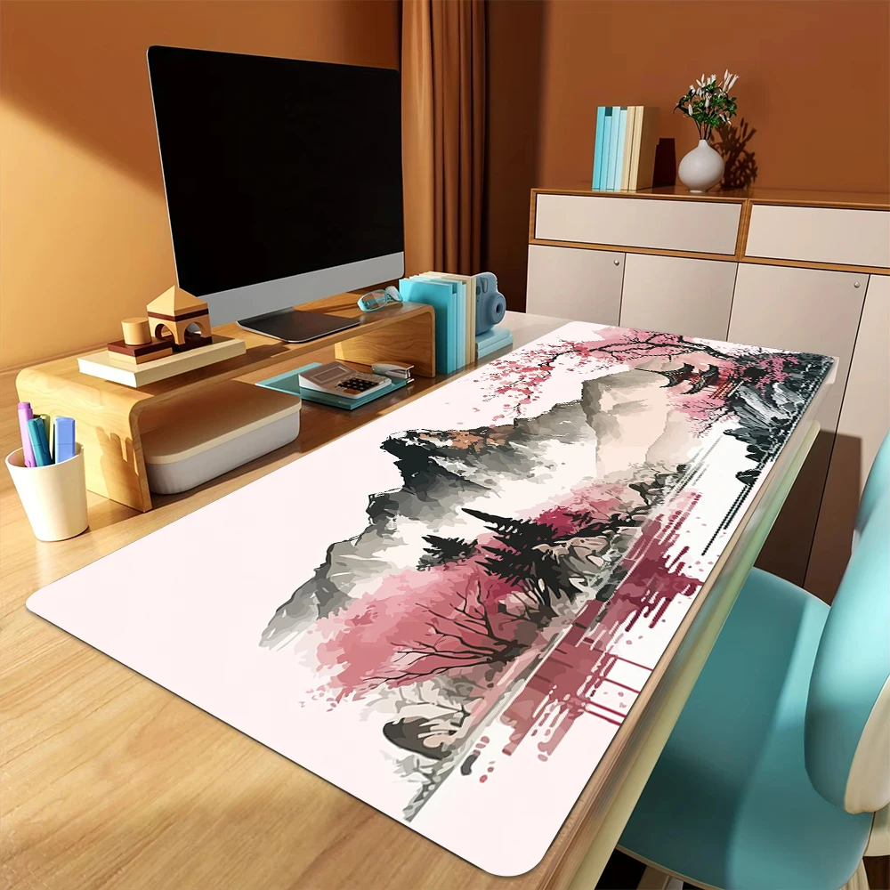 

Cherry Blossom and Mountain Landscape Design Large Mouse Pad Desk Mat Non-Slip Stitched Edge table mats mauspad office rug