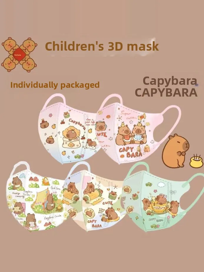 Adorable Printed Capybara 3D Breathable Children's Mask Three Layer Independent Packaging Protective Face Mask for Kids