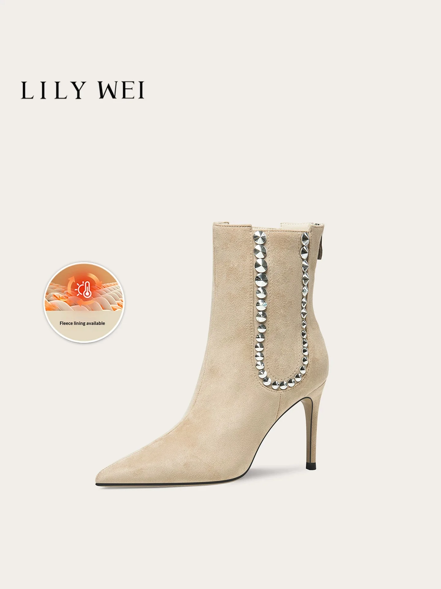 Autumn and winter pointed suede rivet back zipper short boots formal dress big size small size warm slim high-heeled women boots
