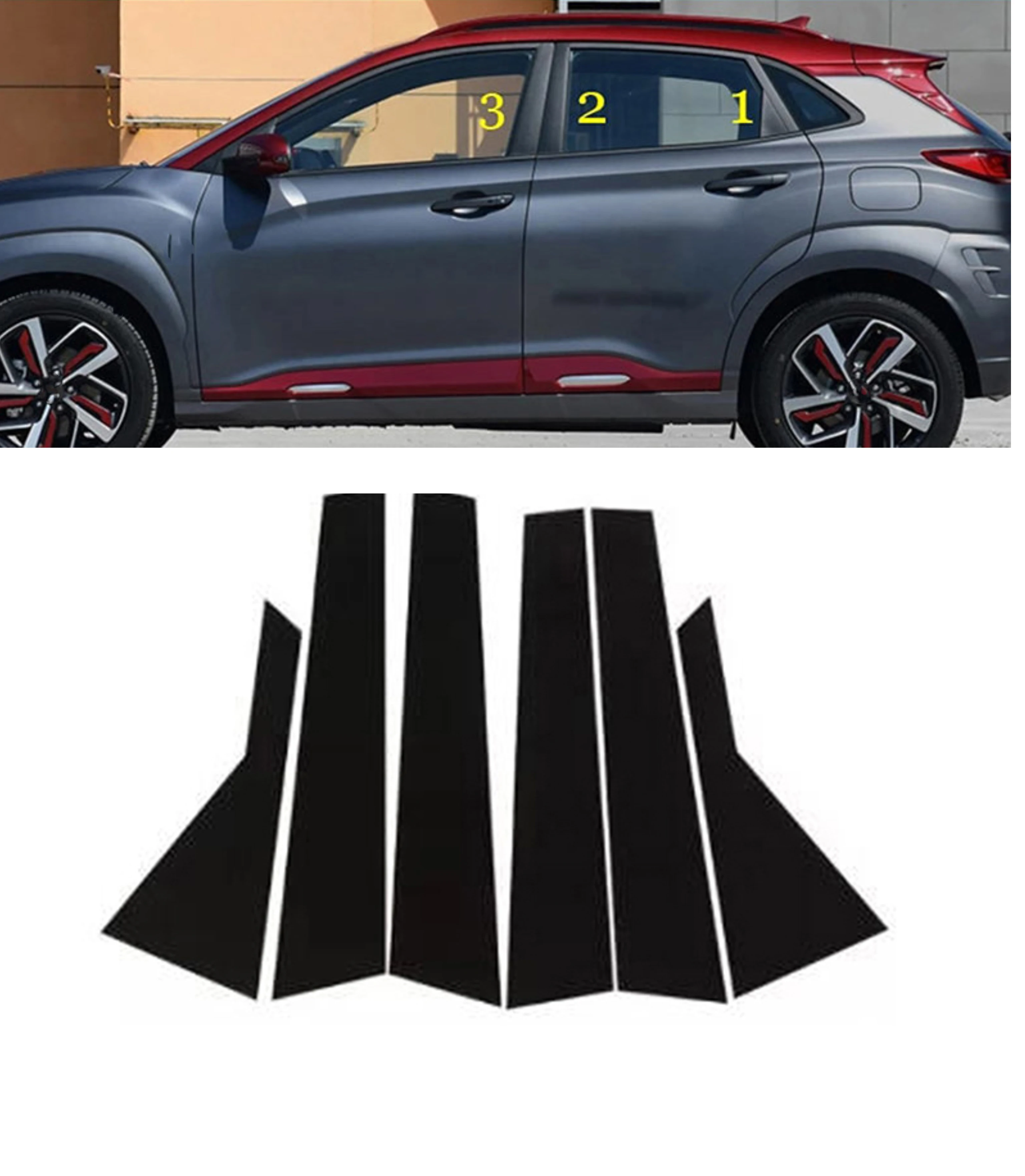 

Glossy Black Pillar Post Fit For Hyundai Kona Encino Kauai 2018 2019 2020 2021 2022 2023 Window Trim Door Side Cover Sticker