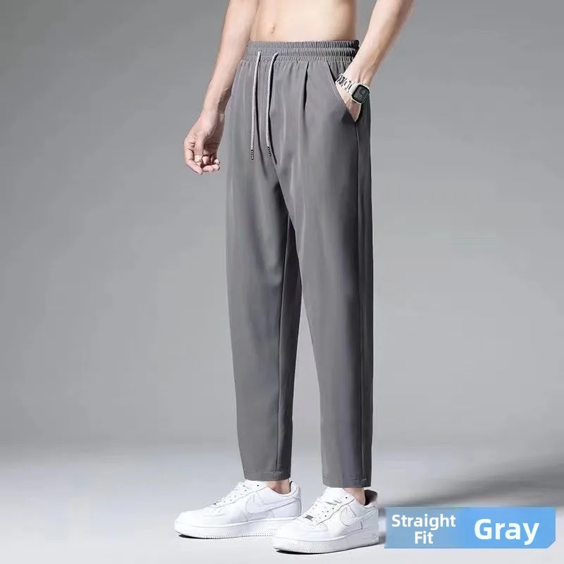 Plones de seda de hielo para hombre, estilo coreano, modernos, drapeados, de nueve pies, con puños, plones de pierna ...