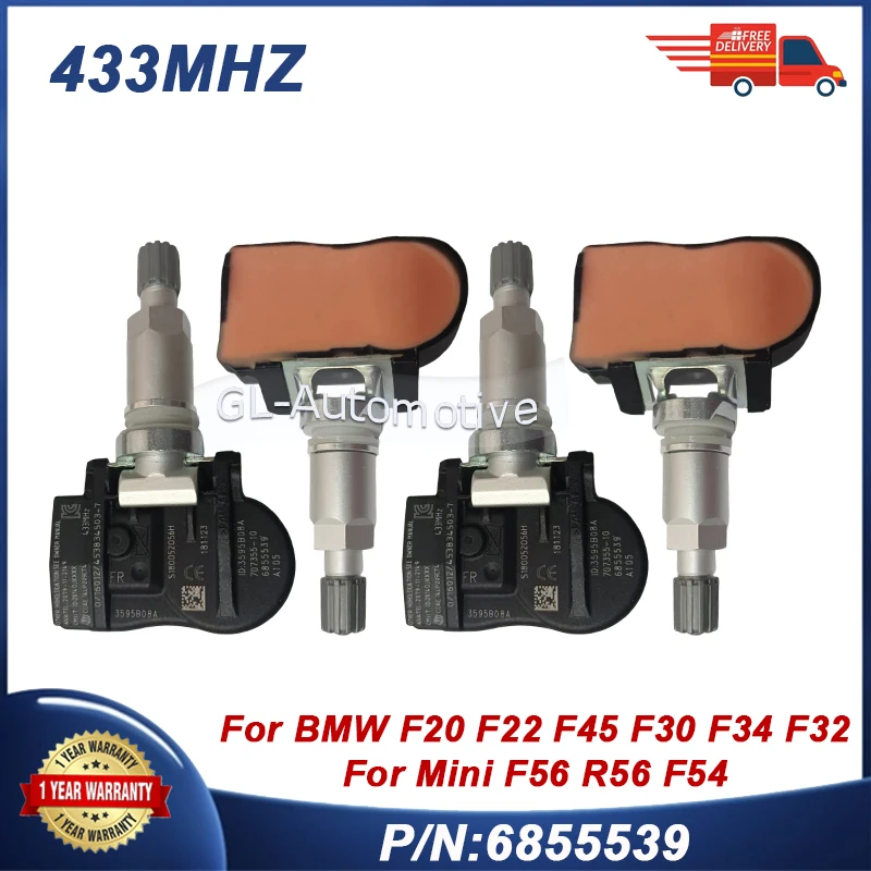 Set of (4) TPMS Tire Pressure Sensor for Mini F56 F16 BMW F15 F39 F48 I12 F34 F30 F46 F20 6855539 433MHZ
