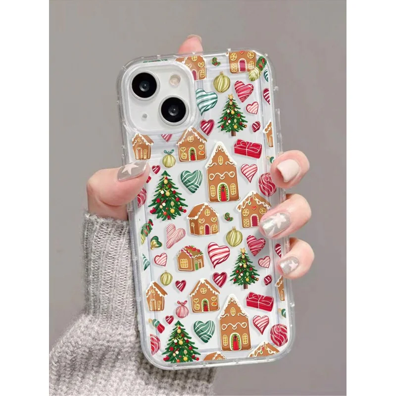 

1pc Christmas Candy House Pattern Transparent Air Cushion Full Coverage Anti-Slip Phone Case Suitable For IPhone