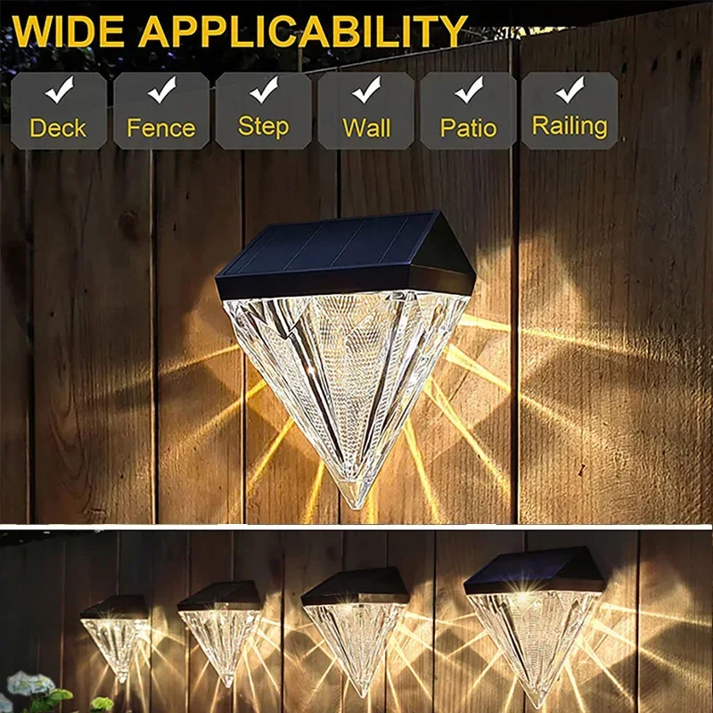 

Outdoor Waterproof Step Garden Patio Solar LED Wall Lights Staircase Column Fence Lights Diamond Deck Solar Lights