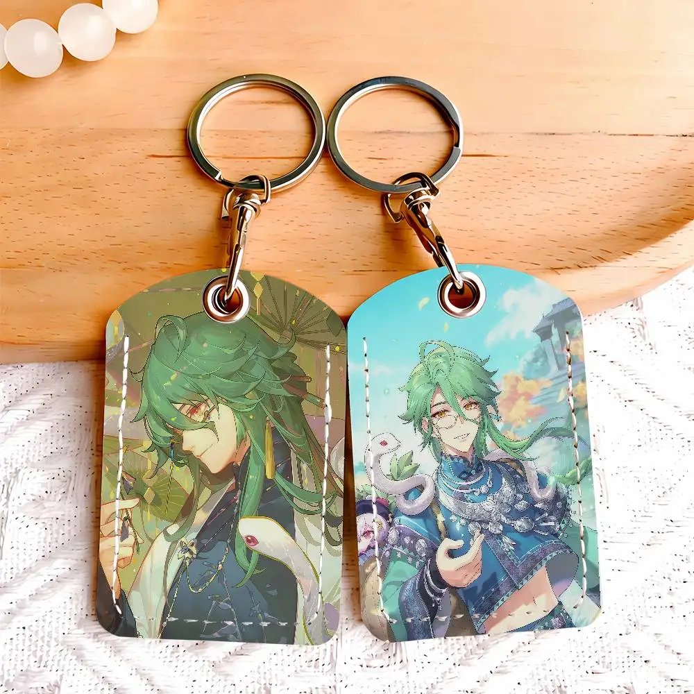Game Genshin Impact Baizhu Card Holder Keychain Key Ring Door Lock Access Protective Case For Security Gift