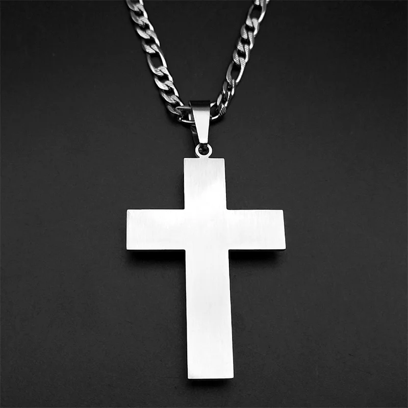 مزدوجة يسوع الصليب قلادة قلادة للنساء الرجال الفولاذ المقاوم للصدأ كريستين فضي اللون الهيب هوب سلسلة الإيمان مجوهرات هدية #3