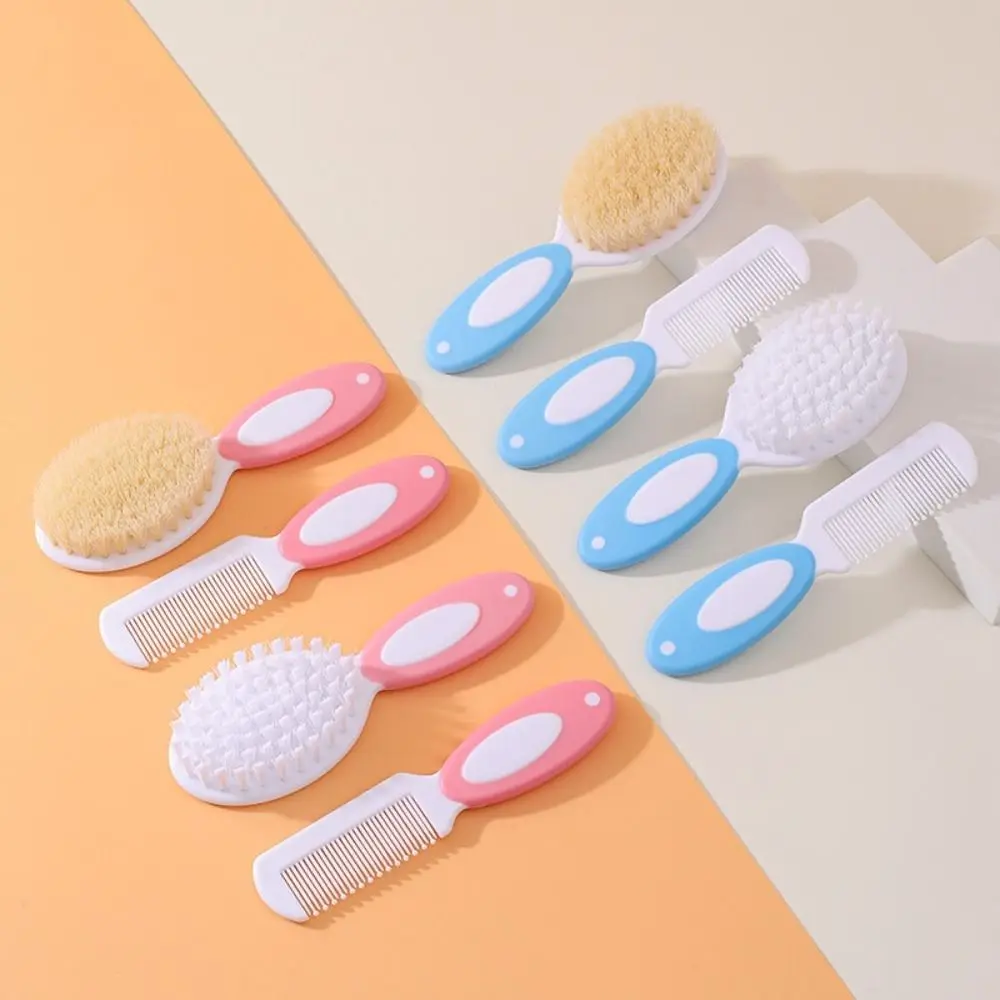 2PCS/Set Portable Wool Hairbrush Blue Pink Infant Comb Head Massager Brush Comb Brush Care