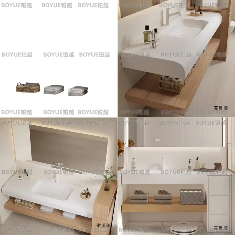 Smart Sensor Integrated Washbasin Japanese Style Bathroom Vanity Cabinet Wood Grain Toilet Sink Combo Modern Minimalist