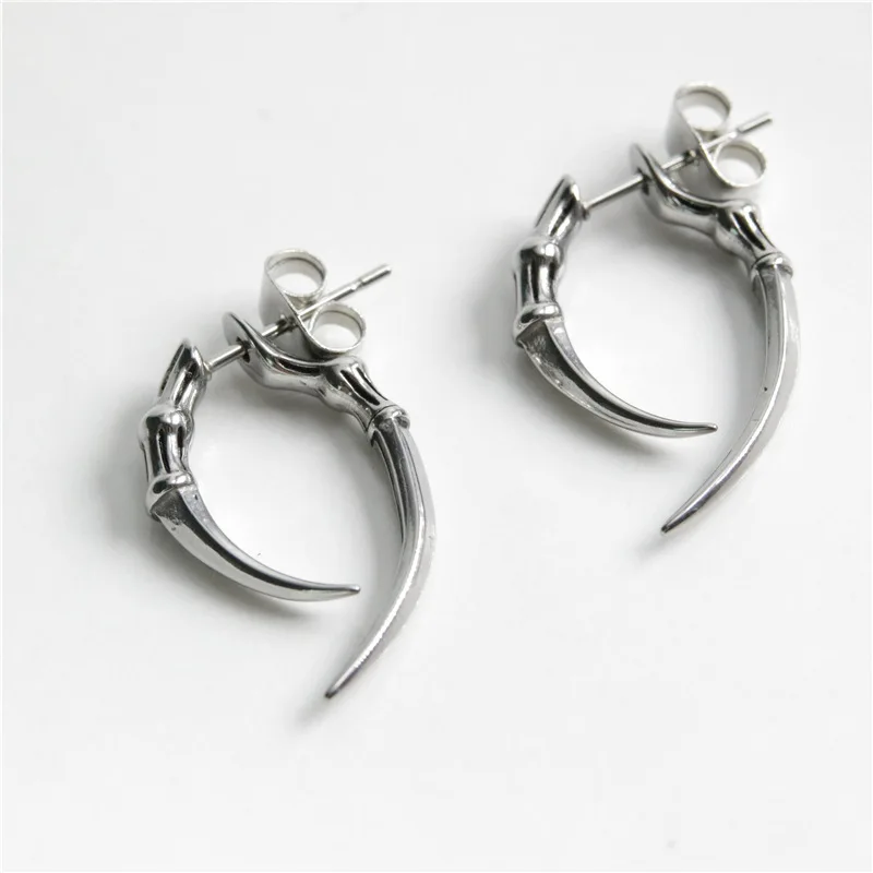 1pc Retro Stud Earrings for Women Men Animal Paw Horn Stainless Steel Ear Piercing Black Silver Color Gothic Punk Cool Jewelry