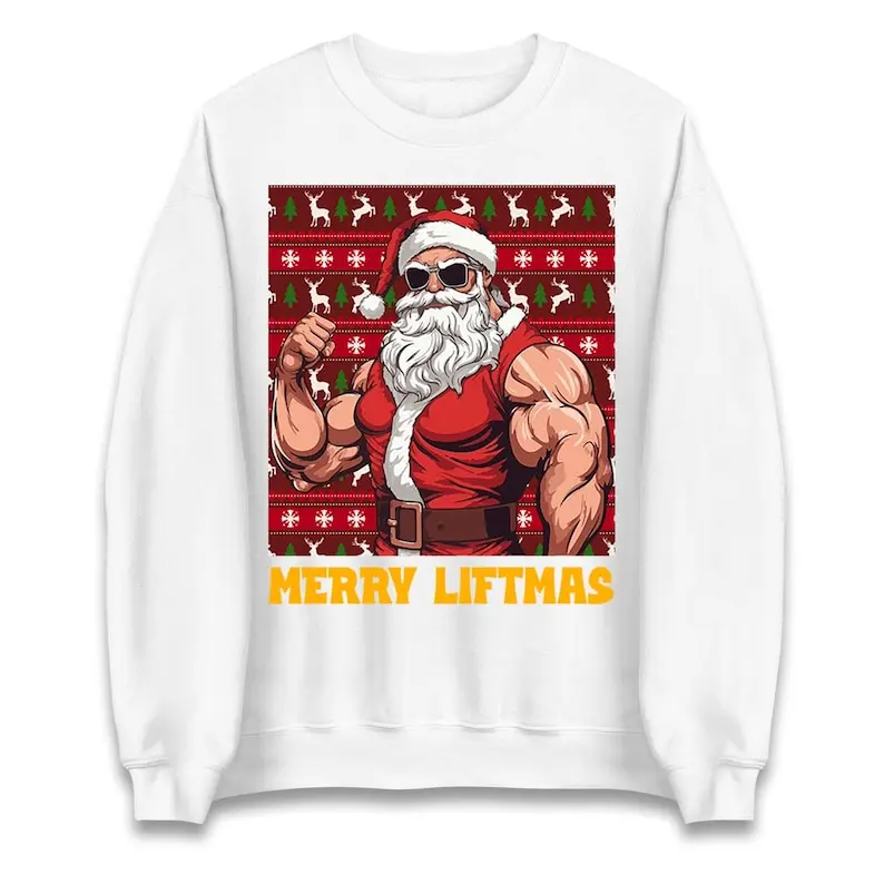 Merry Liftmas Divertente Babbo Natale Maglione Felpa con cappuccio da palestra natalizia Bodybuilder natalizio Allenamento modello creativo Pullover primaverile e autunnale