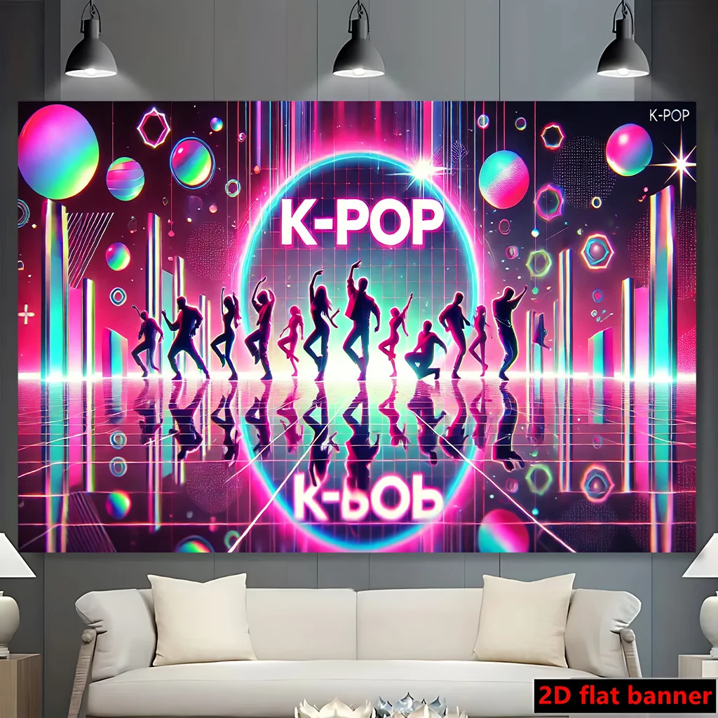 2D-Flachbanner – Hintergrundstoff für koreanische Popmusik und Tanz, strapazierfähige Polyesterfaser, Hintergrundstoff für drinnen/draußen