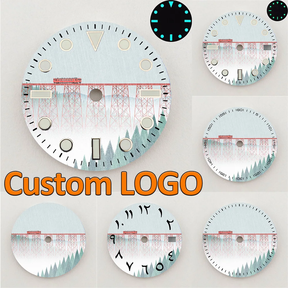 28.5mm NH35 Dial Train Viaduct Bridge Forest Dial Luminous Dial NH36 Dial Watch Accessories Fits NH35/NH36 Movement Custom LOGO
